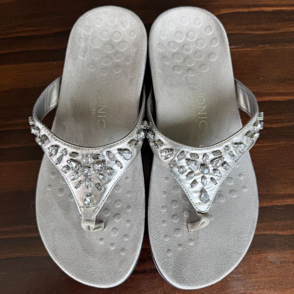 Silver Jeweled Thong Sandals - Women